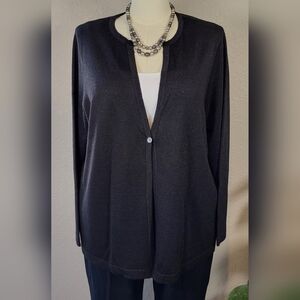LIZ & ME Black and Silver Metallic 1 Button Sweater - Plus Size 1X